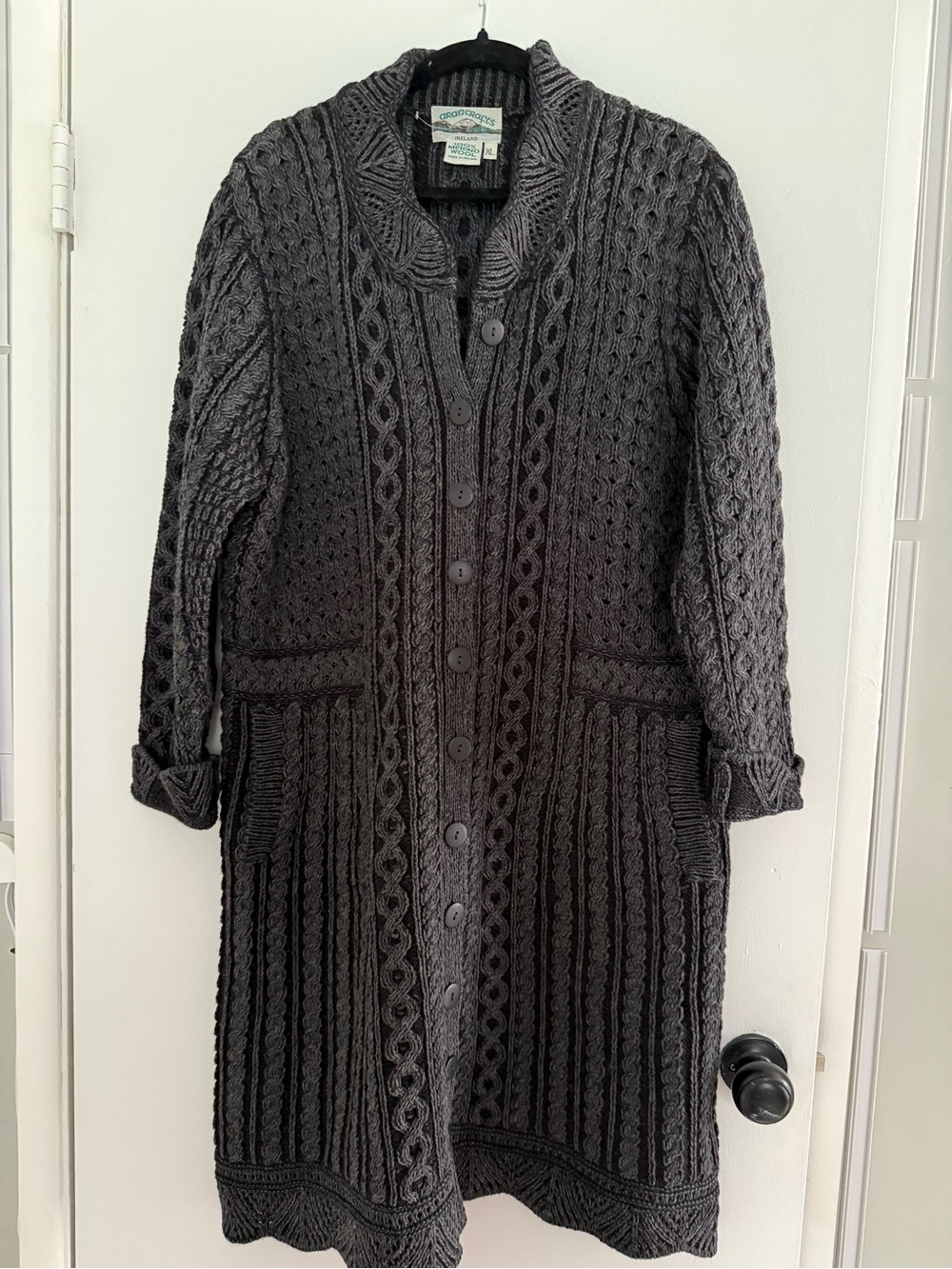 Aran Crafts Ireland 100% Merino Wool Cable Knit Sweater Coat XL - Picture 4 of 10